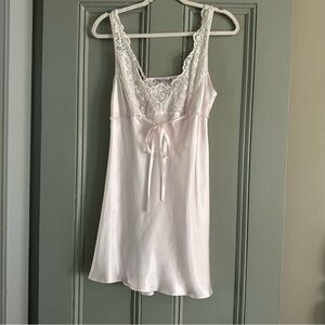Elegant Lace Trim Satin Slip Nightgown - Pink